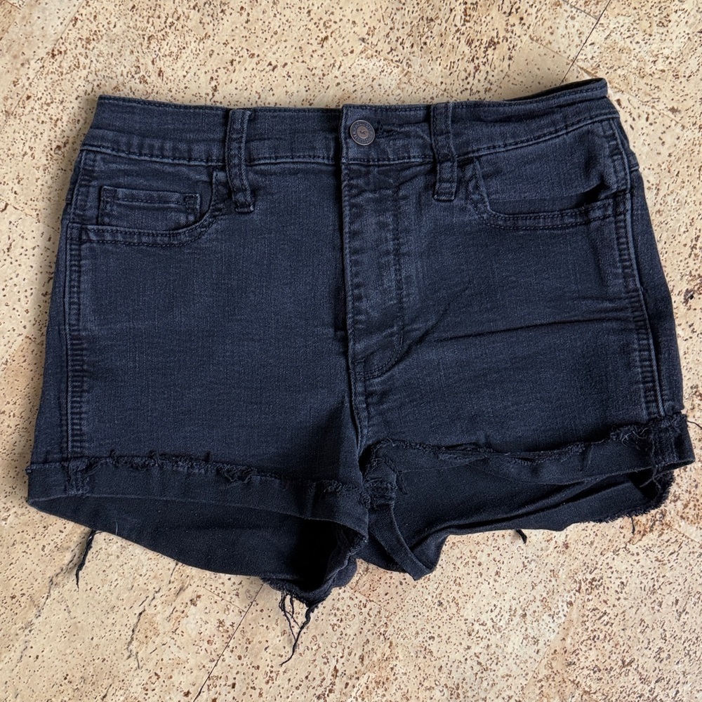 Hollister High-Rise Dark Denim Shorts Black